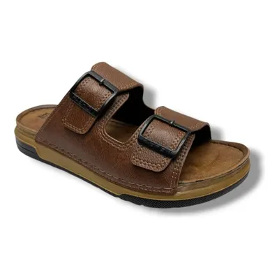 Enova M253-0202-26 Deri Anatomik Soft Çift Bant Erkek Terlik