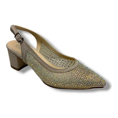Desire Shose 356-26 Pullu Simli Saten Fileli Taşlı Kare Topuk Kadın Ayakkabı 6cm