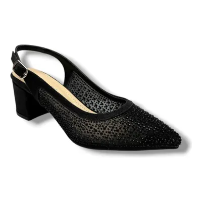 Desire Shose 356-26 Pullu Simli Saten Fileli Taşlı Kare Topuk Kadın Ayakkabı 6cm