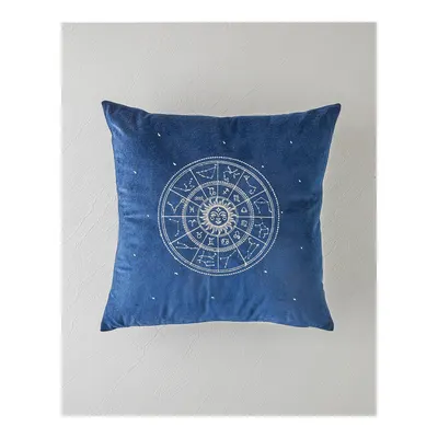 Zodiac Kadife Nakışlı Kırlent Kılıfı 45x45 cm Lacivert