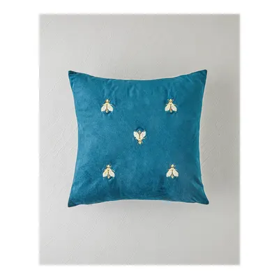 SwarmBees Kadife Nakışlı Kırlent Kılıfı 45x45 cm Yeşil