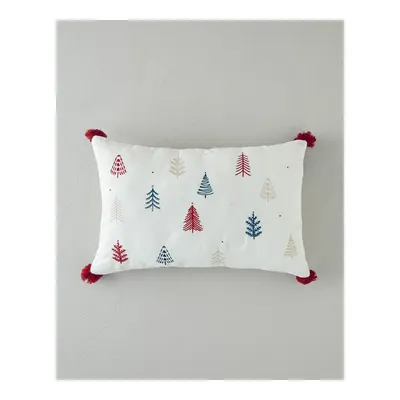 PineJoy Nakışlı Dekoratif Kırlent 33x50 cm Ekru