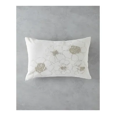 Buds Nakışlı Dekoratif Kırlent 33x50 cm Ekru