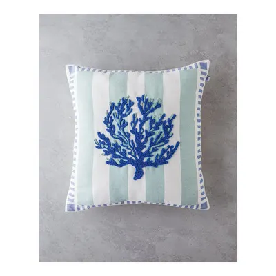 Corallo Punch Nakışlı Kırlent Kılıfı 45x45 cm Mavi - Yeşil