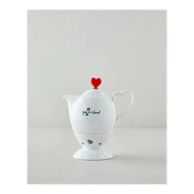 Beloved Porselen Isıtıcılı Demlik Seti 850 ml Beyaz