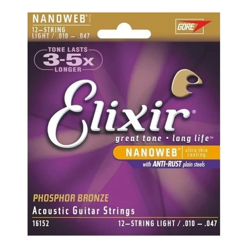 Elixir 010-047 Nanoweb Fosfor Bronz 12 Telli Akustik Gitar Teli Seti, görsel 1