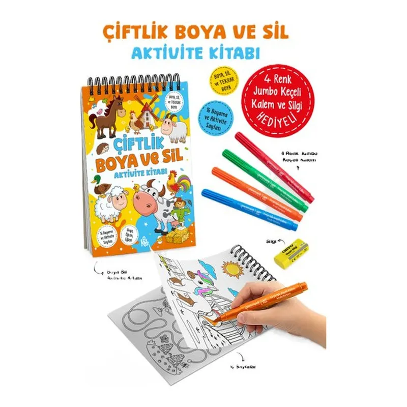Çiftlik - Boya ve Sil Aktivite Kitabı 3 + Yaş, görsel 1