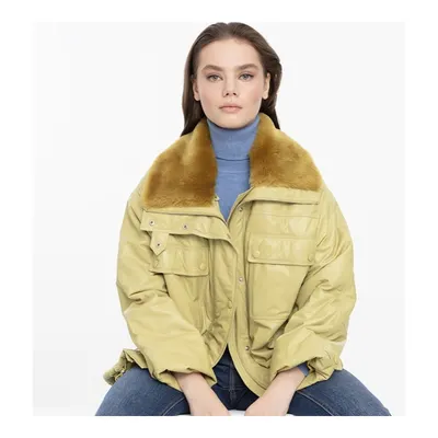 Auren Yeşil Kadın Deri Puffer Mont