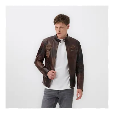 Kahve Erkek Vintage Deri Biker Ceket