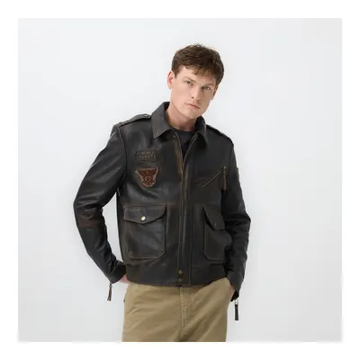 Pietto Kahve Erkek Vintage Deri Biker Ceket