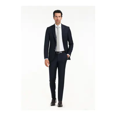 Lacivert Çizgili Thin&taller Slim Fit %100 Yün Takım Elbise
