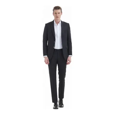 Antrasit Desenli Thin&taller Slim Fit %100 Yün Takım Elbise