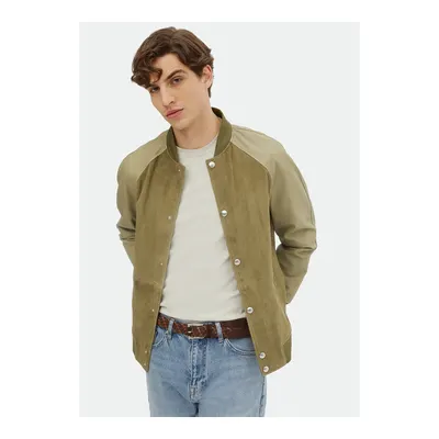 Haki Regular Fit Dik Yaka Süet Deri Mont