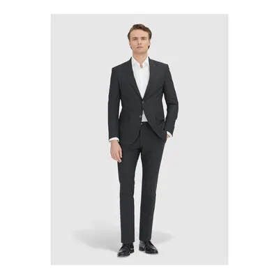 Antrasit Çizgili Modern Fit Yün Karışımlı Takım Elbise