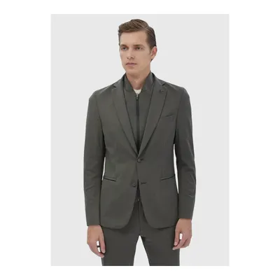 Haki Düz Comfort Fit Örme Takım Elbise