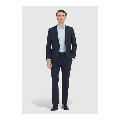 Lacivert Desenli Modern Fit Yün Karışımlı Takım Elbise