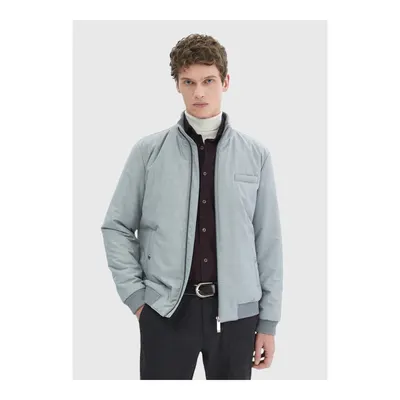 Gri Regular Fit Dik Yaka Dokuma Mont