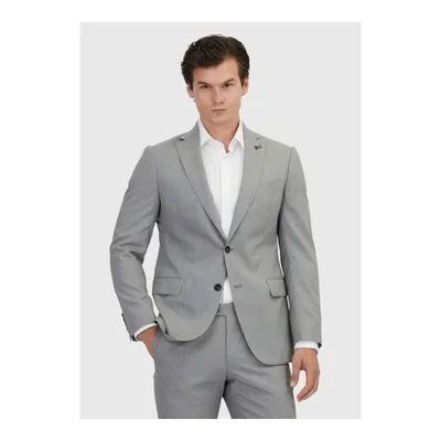 Gri Düz Regular Fit %100 Yün Takım Elbise