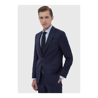 Lacivert Desenli Modern Fit %100 Yün Takım Elbise