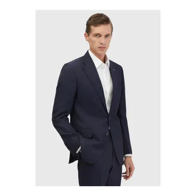 İndigo Çizgili Zeroweight Slim Fit Yün Karışımlı Takım Elbise