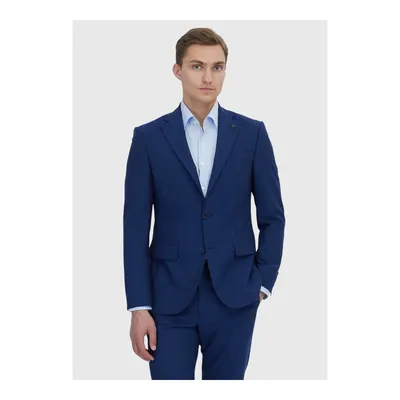 Açık İndigo Çizgili Modern Fit Yün Karışımlı Takım Elbise