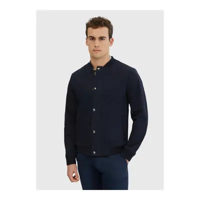 Lacivert Regular Fit Dik Yaka Dokuma Mont