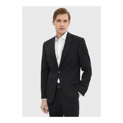Siyah Düz Modern Fit %100 Yün Takım Elbise