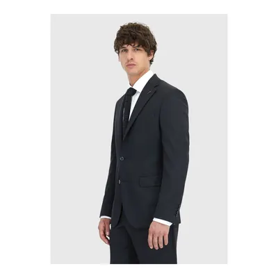 Antrasit Çizgili Modern Fit Yün Karışımlı Takım Elbise