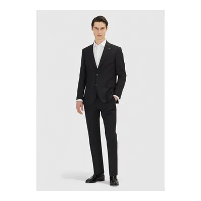 Siyah Çizgili Zeroweight Slim Fit %100 Yün Takım Elbise