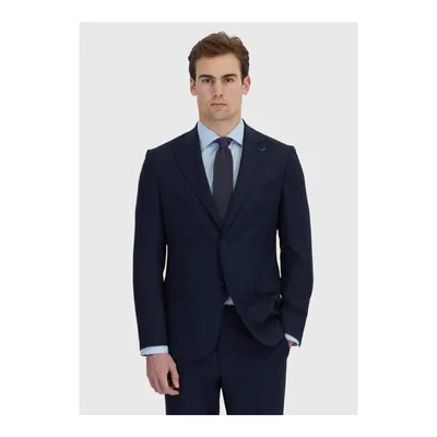 Lacivert Desenli Zeroweight Slim Fit %100 Yün Takım Elbise