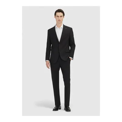 Siyah Çizgili Zeroweight Slim Fit Yün Karışımlı Takım Elbise