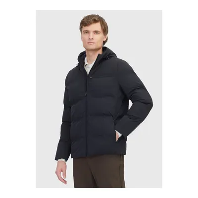 Siyah Regular Fit Kapüşonlu Dokuma Mont