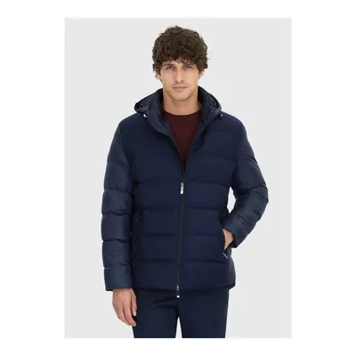 Lacivert Regular Fit Kapüşonlu Dokuma Mont