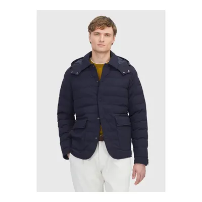 Lacivert Regular Fit Kapüşonlu Dokuma Mont