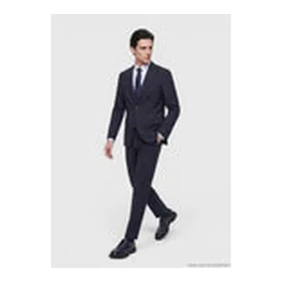 Lacivert Çizgili Zeroweight Slim Fit %100 Yün Takım Elbise