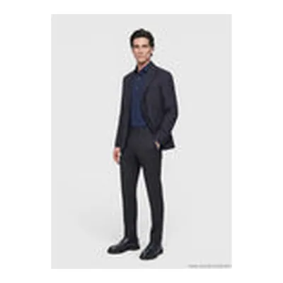 Lacivert Desenli Zeroweight Slim Fit Yün Karışımlı Takım Elbise