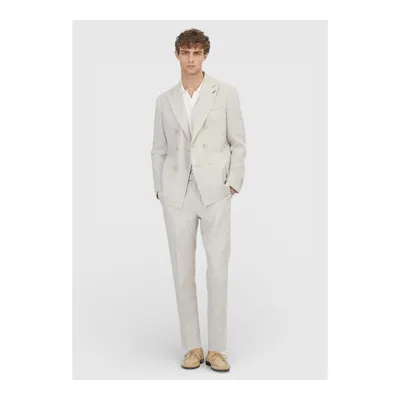 Bej Çizgili Zeroweight Slim Fit Pamuk Karışımlı Takım Elbise