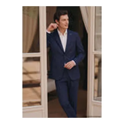 Lacivert Çizgili Modern Fit Yün Karışımlı Takım Elbise