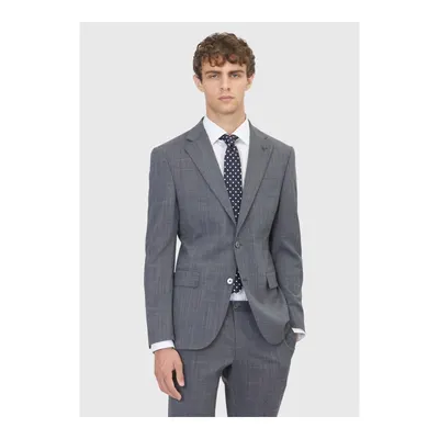 Gri Desenli Modern Fit Yün Karışımlı Takım Elbise