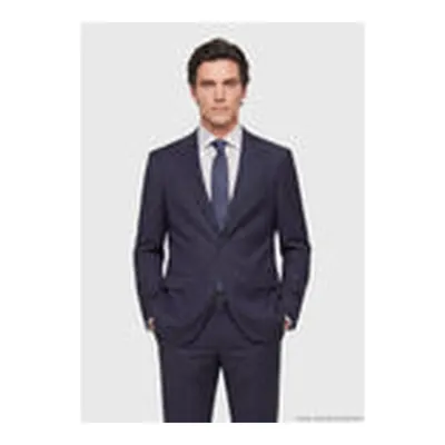 İndigo Çizgili Modern Fit Yün Karışımlı Takım Elbise