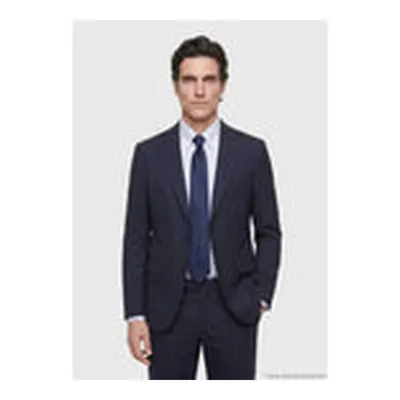 Lacivert Çizgili Zeroweight Slim Fit %100 Yün Takım Elbise
