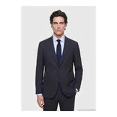 Lacivert Desenli Zeroweight Slim Fit Yün Karışımlı Takım Elbise