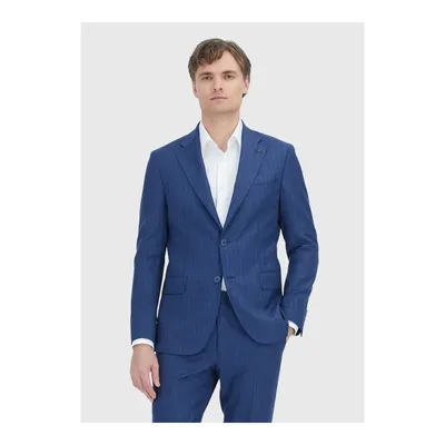 Lacivert Çizgili Zeroweight Slim Fit %100 Yün Takım Elbise