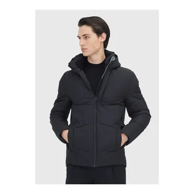 Siyah Regular Fit Kapüşonlu Dokuma Mont