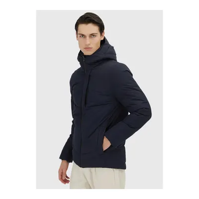 Lacivert Regular Fit Kapüşonlu Dokuma Mont