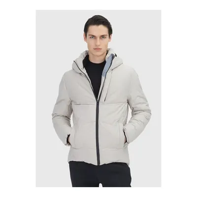 Bej Regular Fit Kapüşonlu Dokuma Mont