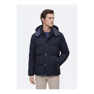 Lacivert Regular Fit Kapüşonlu Dokuma Mont