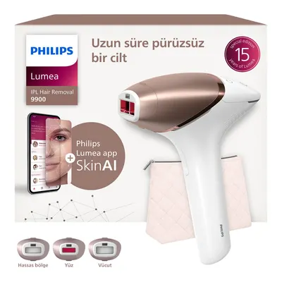 PHILIPS Lumea 9900 Serisi BRI953/01 IPL Tüy Alma, SkinAI Uygulama, Vücut, Yüz ve Bikini, 3 Başlık, Çanta