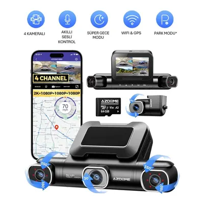 AZDOME M660 Dört Kameralı 150 ° Görüş Açısı 4K Ultra HD Gece Görüşlü WiFi GPS 5G Araç İçi Kamera