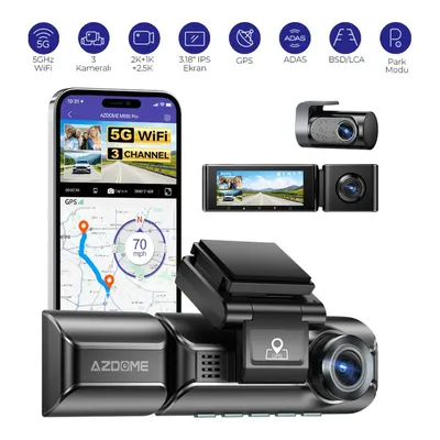 AZDOME M550 Pro 3 Kameralı 150 ° Görüş Açısı 4K Ultra HD Gece Görüşlü WiFi Araç İçi Kamera